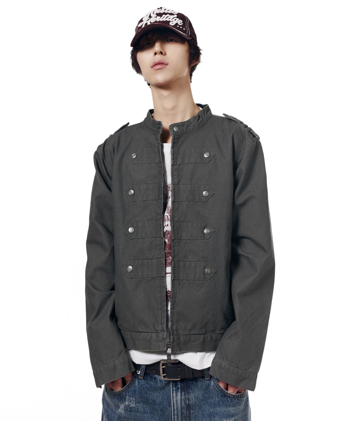 아캄(AAKAM) Napoleon Corded Washed Jacket (Charcoal)