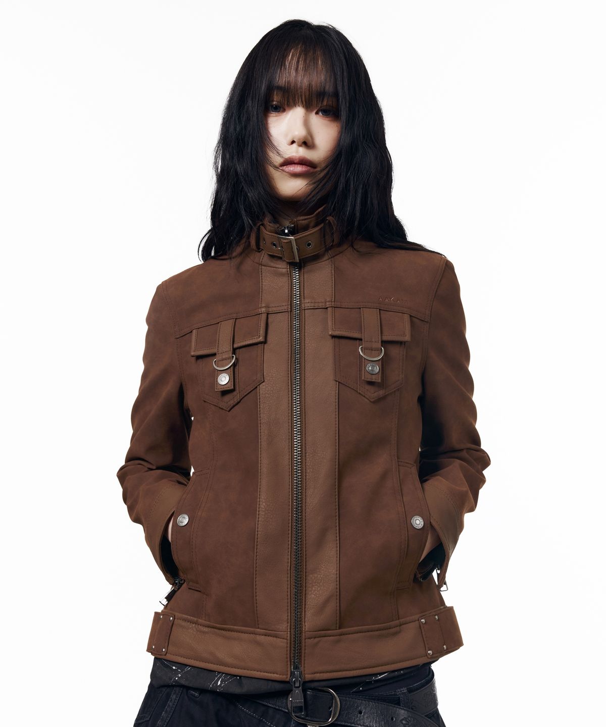 아캄(AAKAM) Mixed Leather Jacket (Brown)