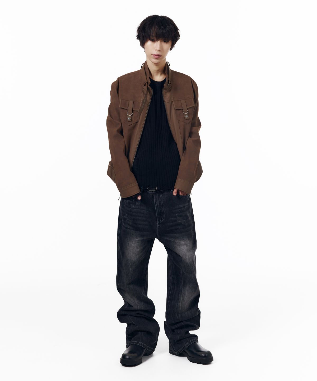 아캄(AAKAM) Mixed Leather Jacket (Brown)