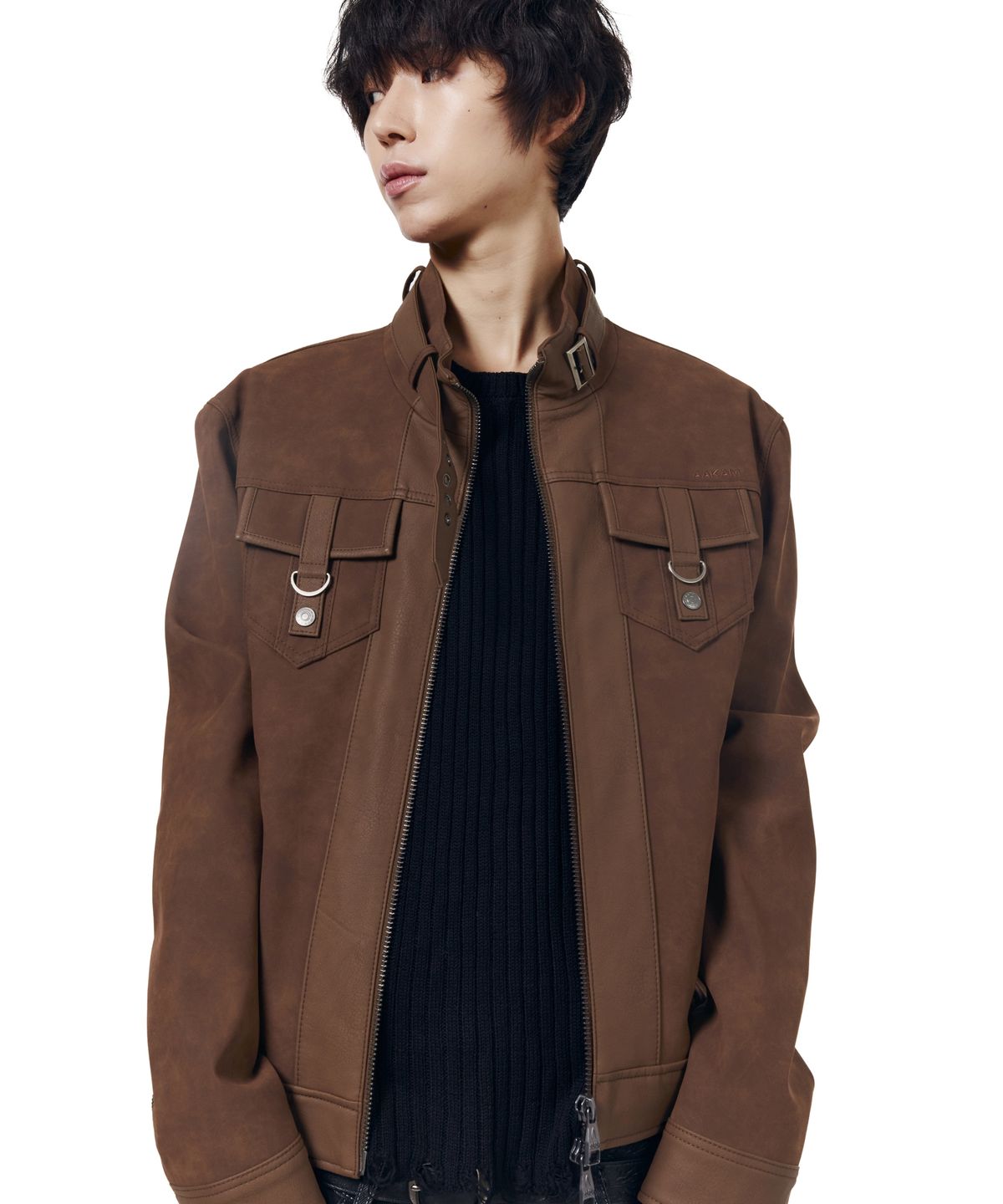 아캄(AAKAM) Mixed Leather Jacket (Brown)
