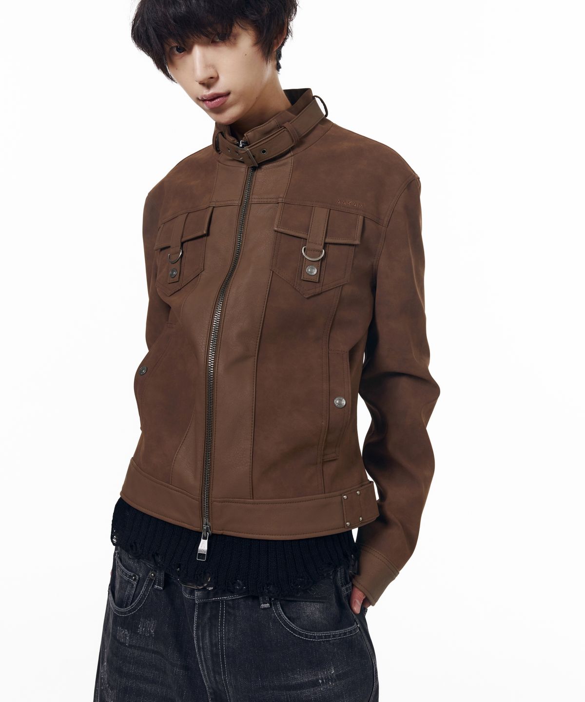 아캄(AAKAM) Mixed Leather Jacket (Brown)