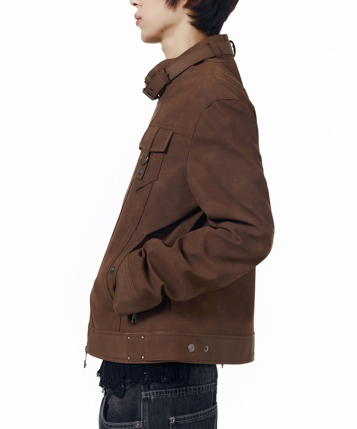 아캄(AAKAM) Mixed Leather Jacket (Brown)