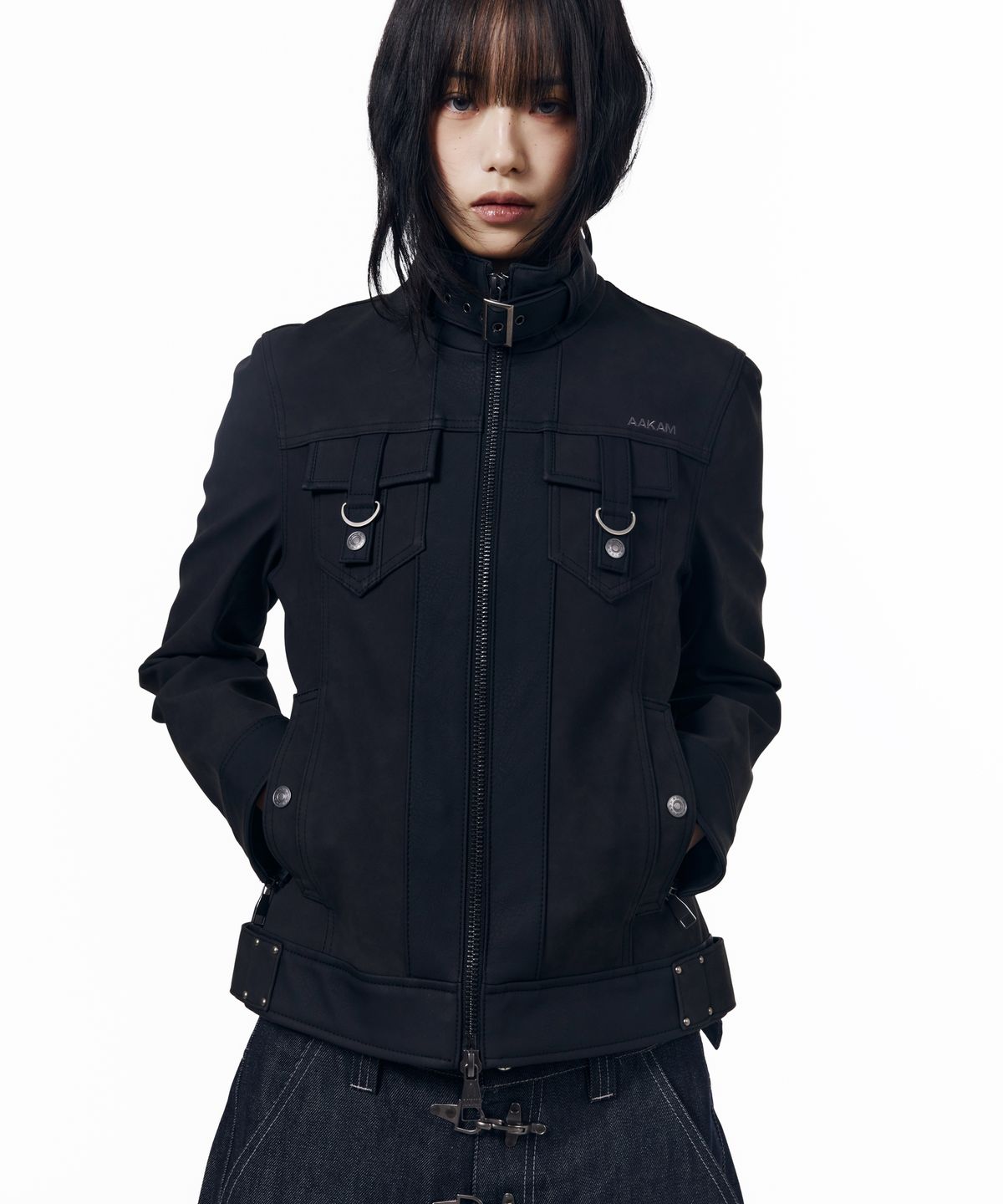 아캄(AAKAM) Mixed Leather Jacket (Black)