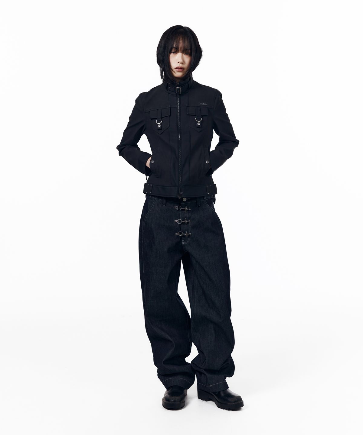 아캄(AAKAM) Mixed Leather Jacket (Black)