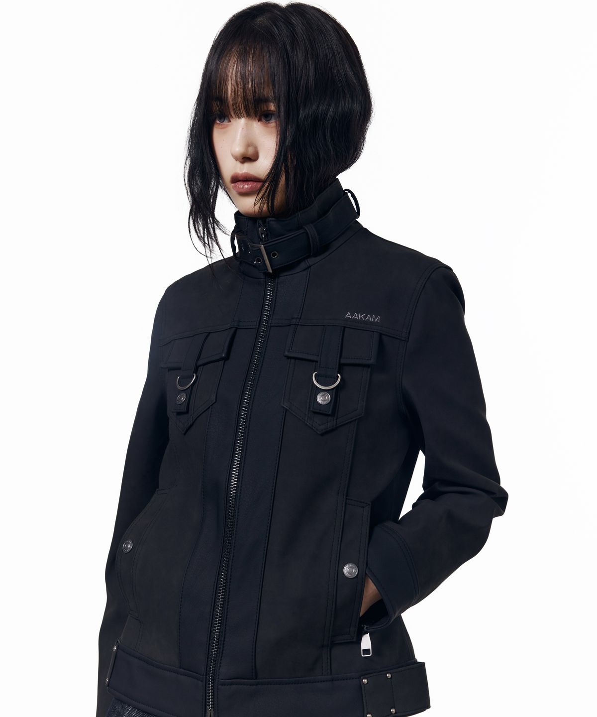 아캄(AAKAM) Mixed Leather Jacket (Black)