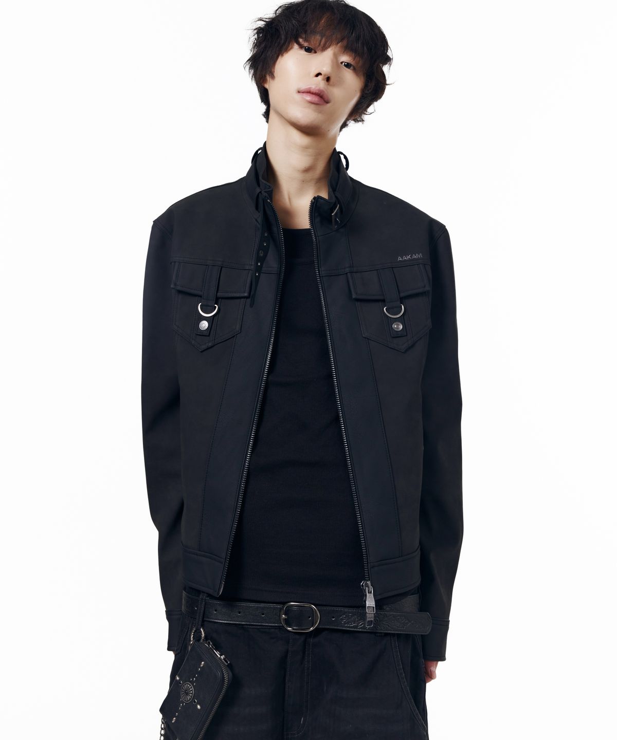 아캄(AAKAM) Mixed Leather Jacket (Black)