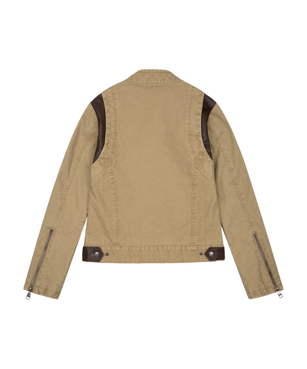 아캄(AAKAM) Slant Leather Patch Jacket (Beige)
