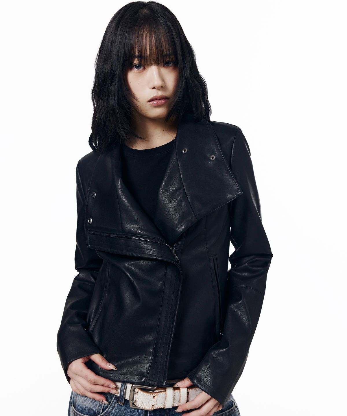 아캄(AAKAM) Biker Wrap Leather Jacket (Black)