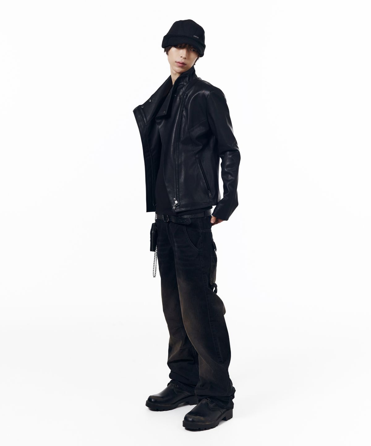 아캄(AAKAM) Biker Wrap Leather Jacket (Black)