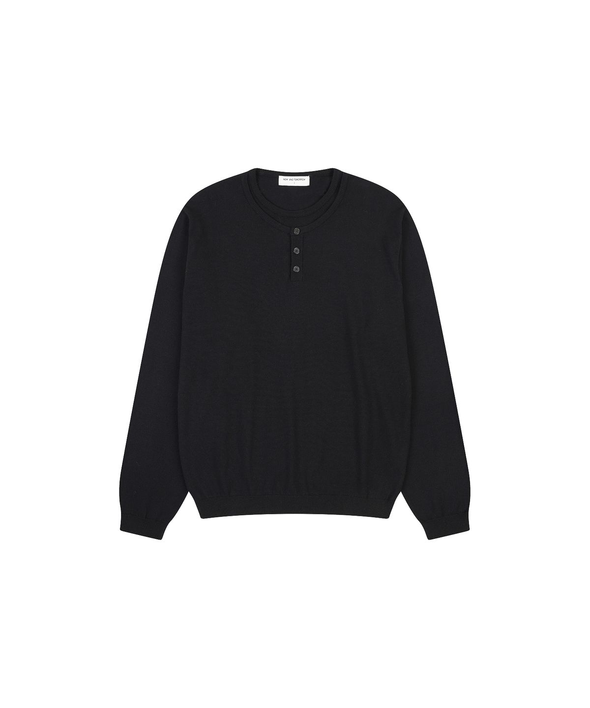 나우앤투모로우(NOWANDTOMORROW) LAYERED NECK KNIT T-SHIRT [BLACK]