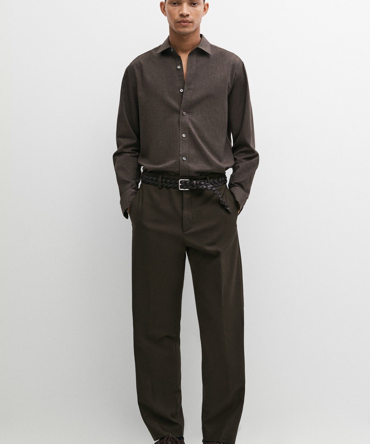 마시모두띠(MASSIMO DUTTI) 레귤러 핏 멜란지 트윌 100% 코튼 셔츠