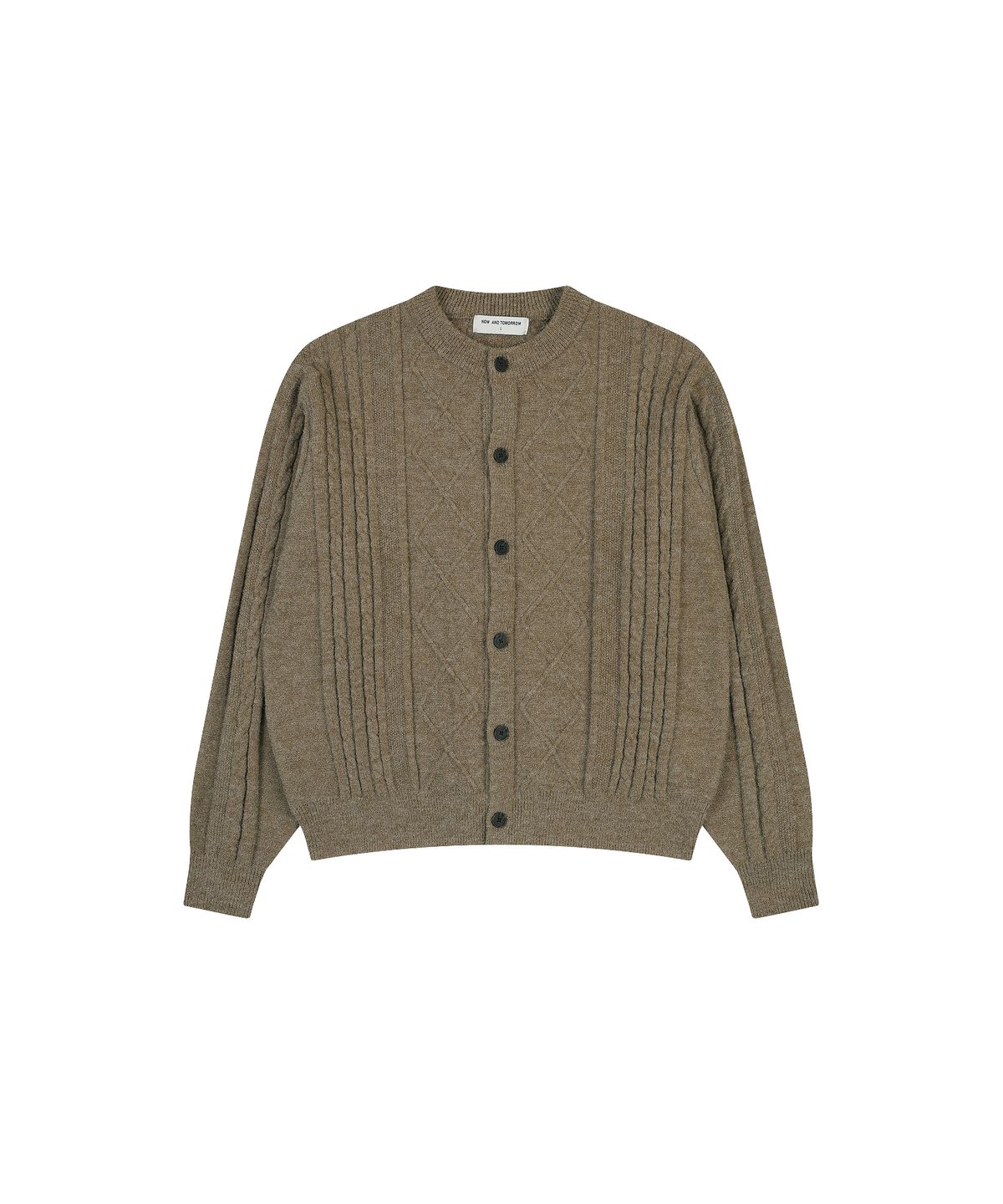 나우앤투모로우(NOWANDTOMORROW) CREW NECK CABLE SWEATER CARDIGAN [KHAKI]