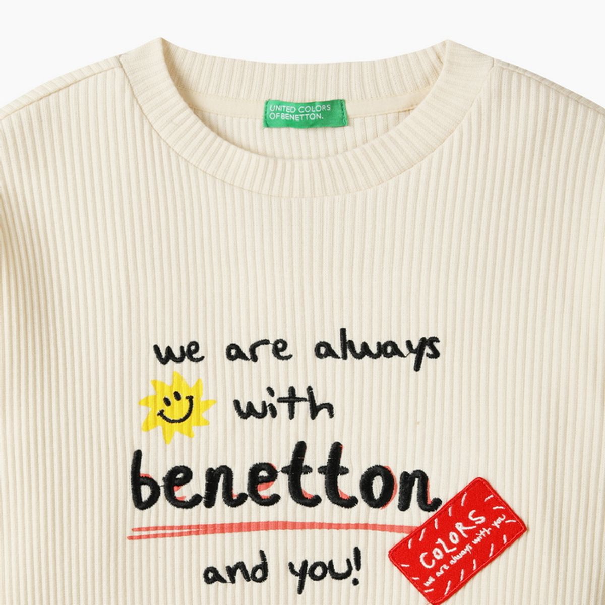 베네통키즈(BENETTONKIDS) 레터링 골지 티셔츠_QATS11641CR