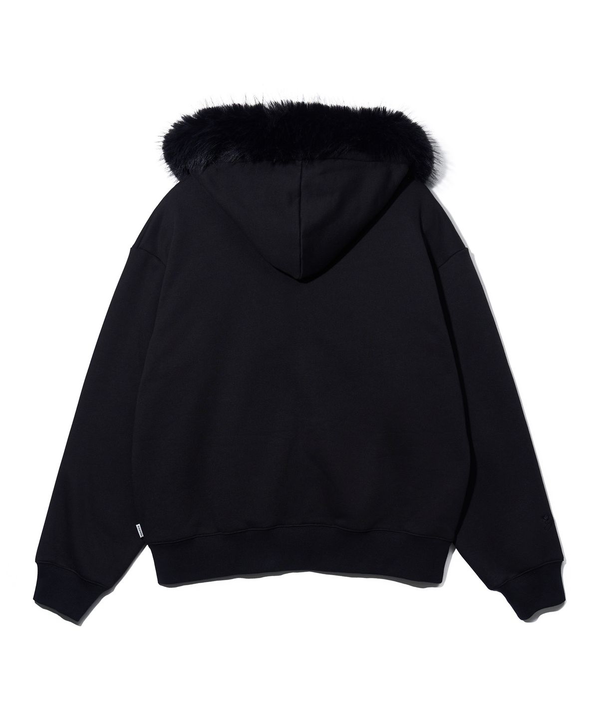 유희(YOUHEE) FUR TRIMMED RIBBON HOOD ZIP-UP_BLACK