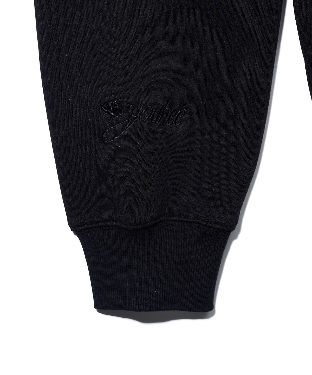유희(YOUHEE) FUR TRIMMED RIBBON HOOD ZIP-UP_BLACK