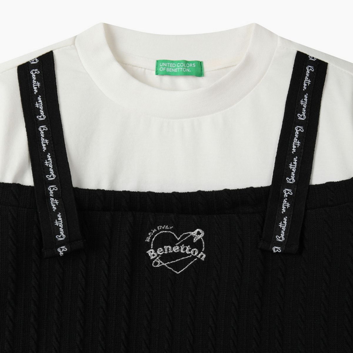 베네통키즈(BENETTONKIDS) 오프숄더 레이어드 맨투맨_QATS14641BK