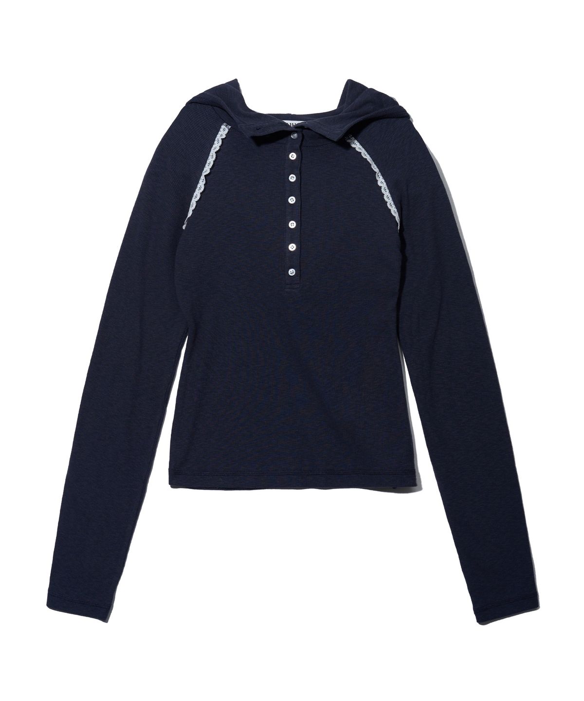 유희(YOUHEE) LACE TRIMMED HOODIE LONG SLEEVE_NAVY