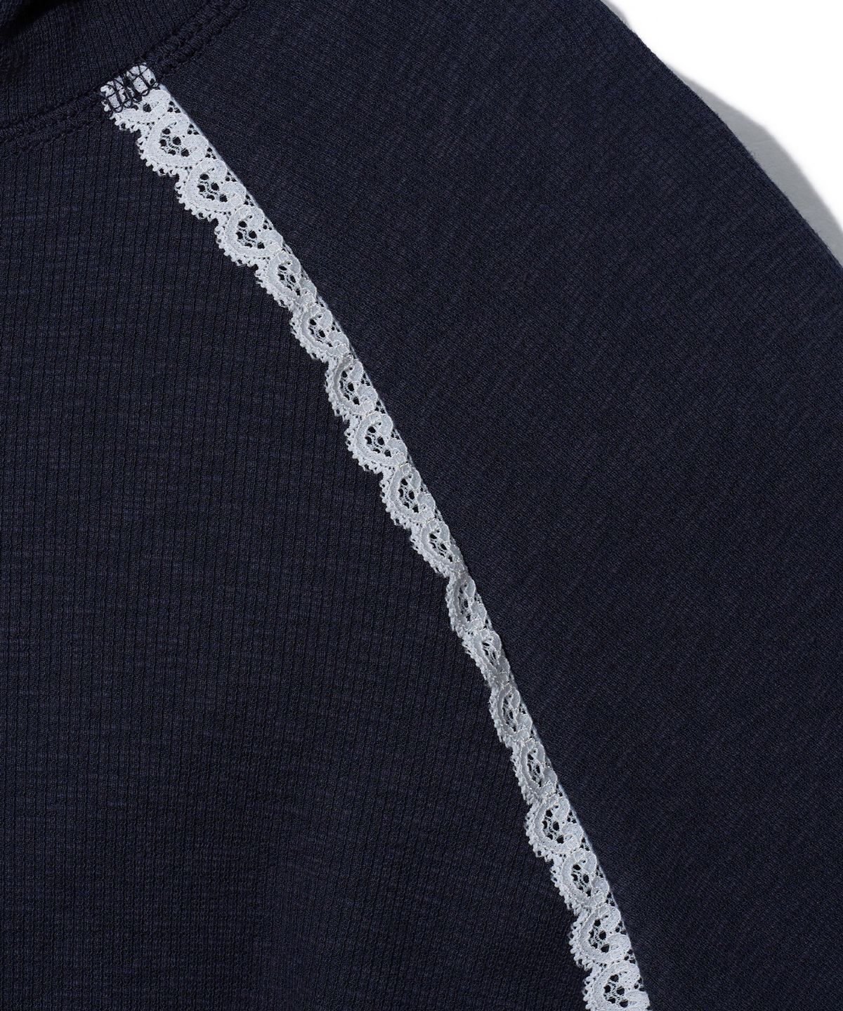 유희(YOUHEE) LACE TRIMMED HOODIE LONG SLEEVE_NAVY