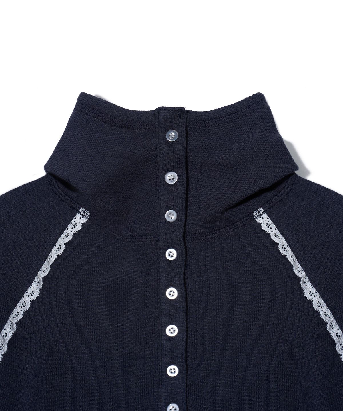 유희(YOUHEE) LACE TRIMMED HOODIE LONG SLEEVE_NAVY
