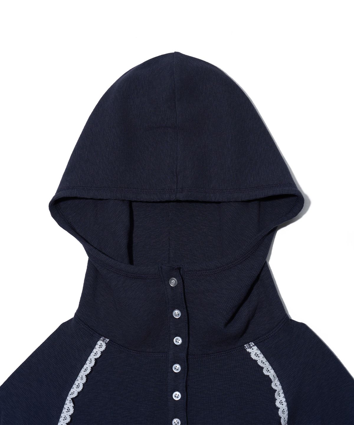 유희(YOUHEE) LACE TRIMMED HOODIE LONG SLEEVE_NAVY