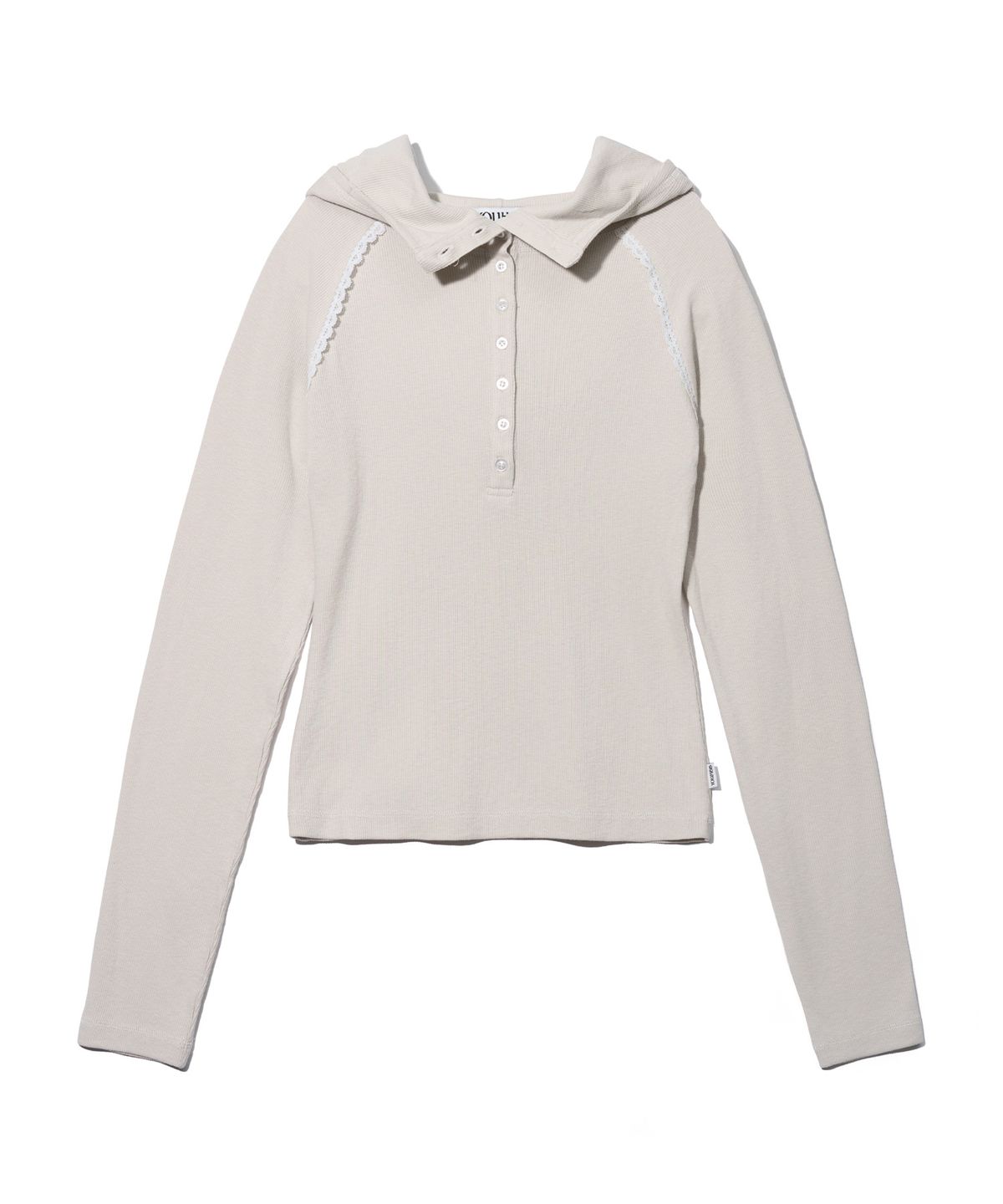 유희(YOUHEE) LACE TRIMMED HOODIE LONG SLEEVE_BEIGE