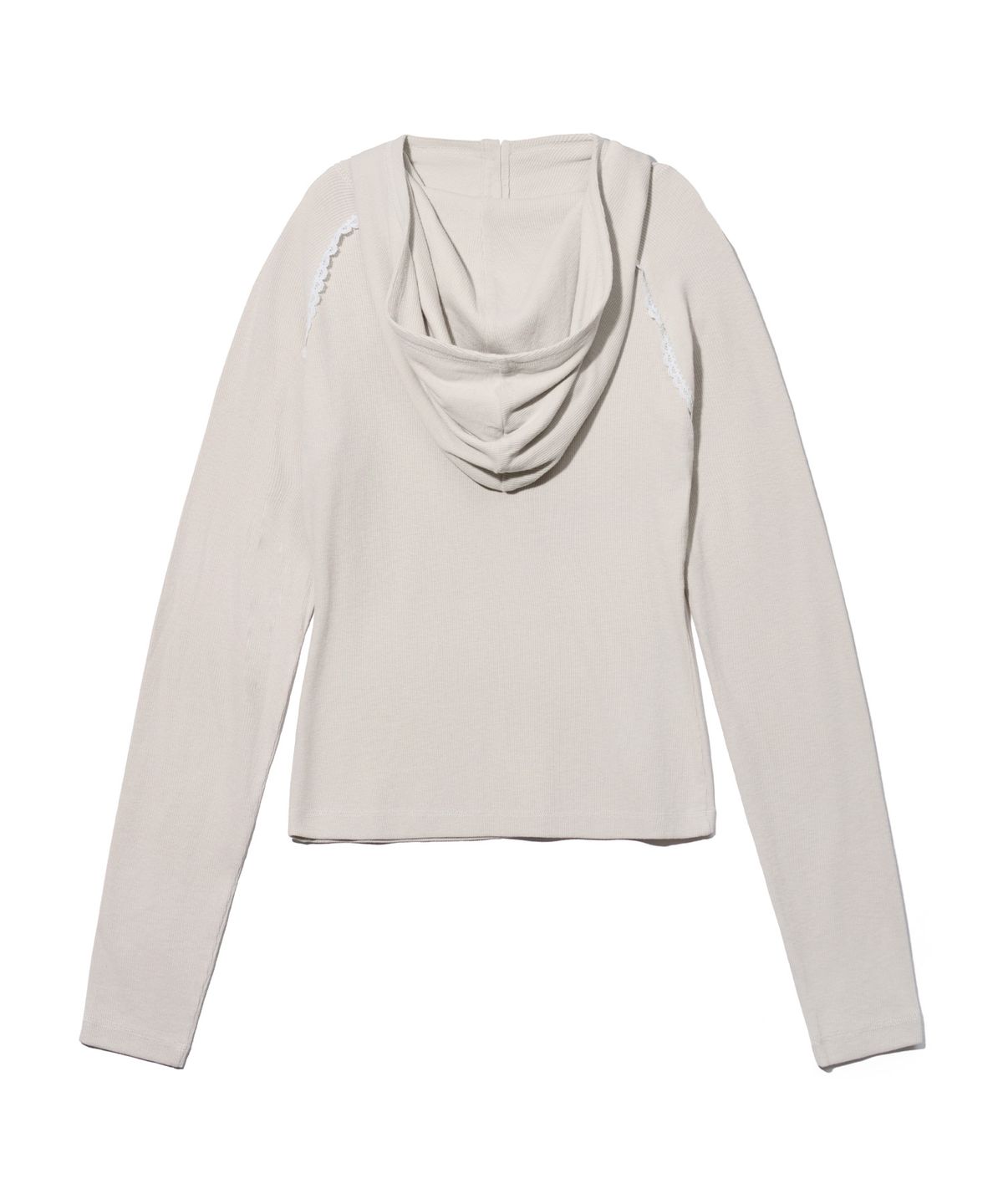 유희(YOUHEE) LACE TRIMMED HOODIE LONG SLEEVE_BEIGE