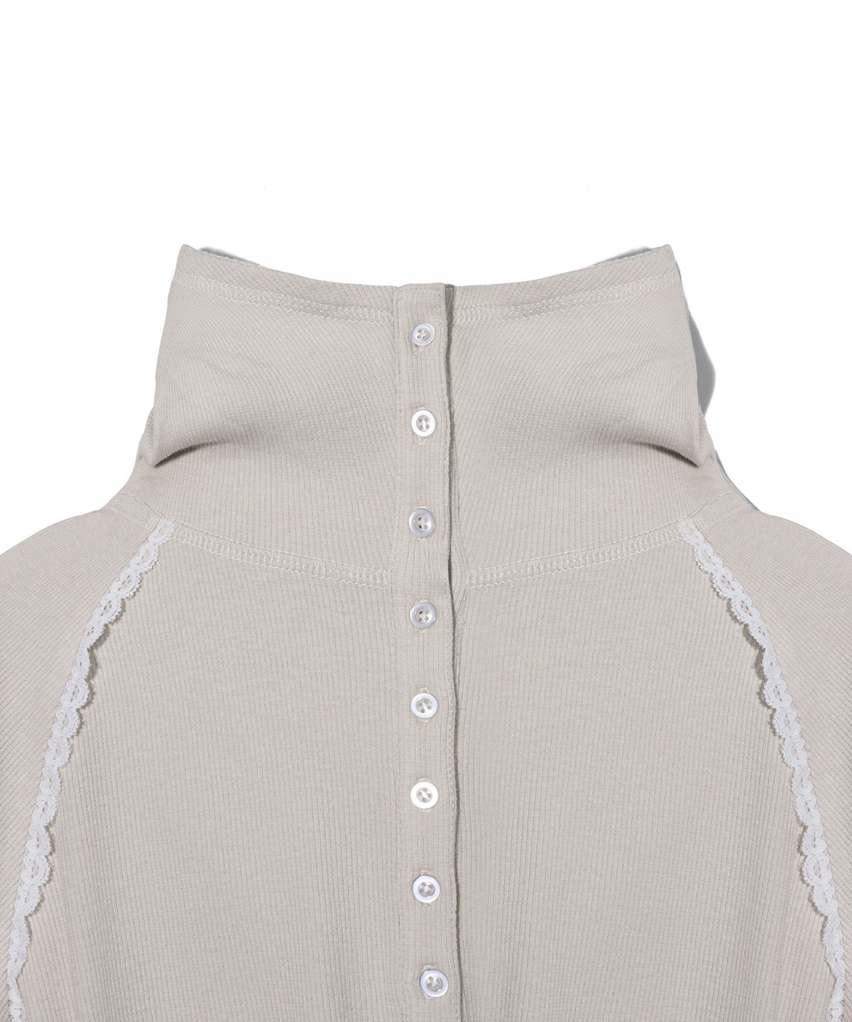 유희(YOUHEE) LACE TRIMMED HOODIE LONG SLEEVE_BEIGE