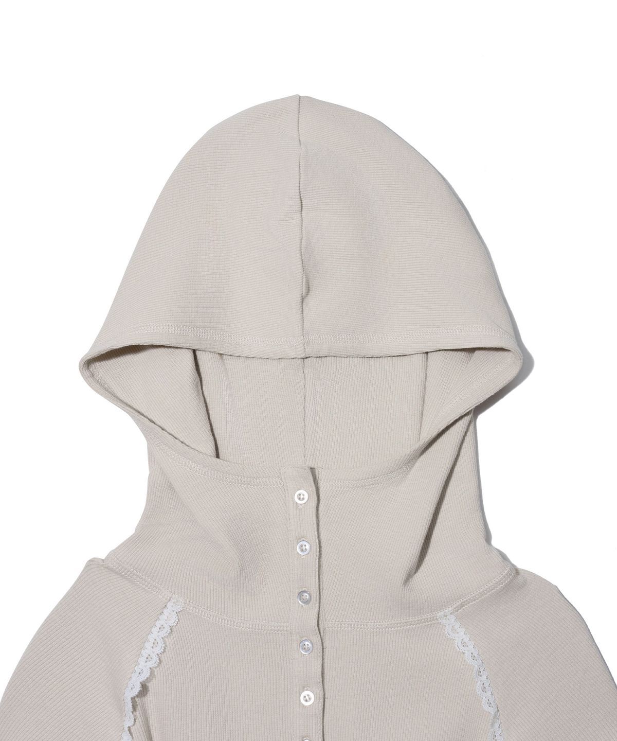 유희(YOUHEE) LACE TRIMMED HOODIE LONG SLEEVE_BEIGE