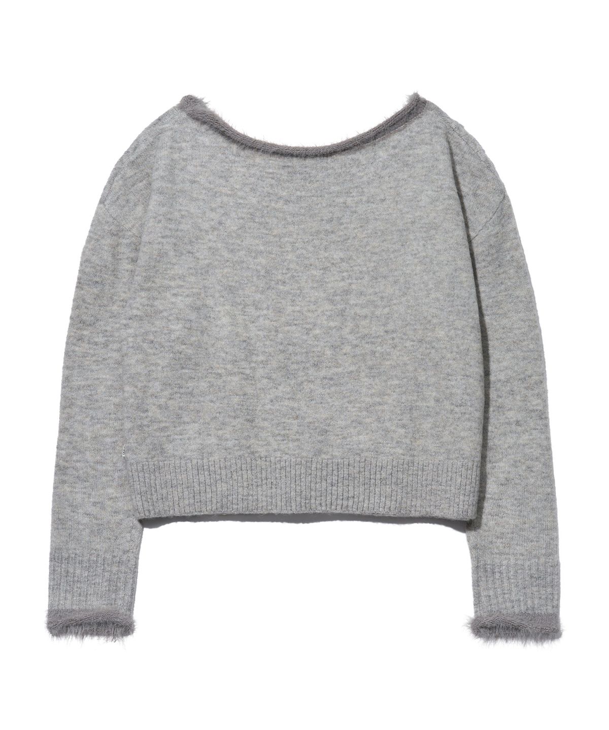 유희(YOUHEE) OFF-SHOULDER FUR TRIMMING CABLE KNIT_GREY