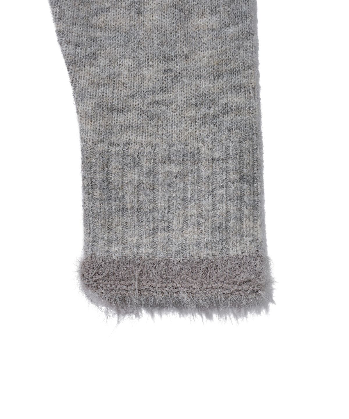 유희(YOUHEE) OFF-SHOULDER FUR TRIMMING CABLE KNIT_GREY