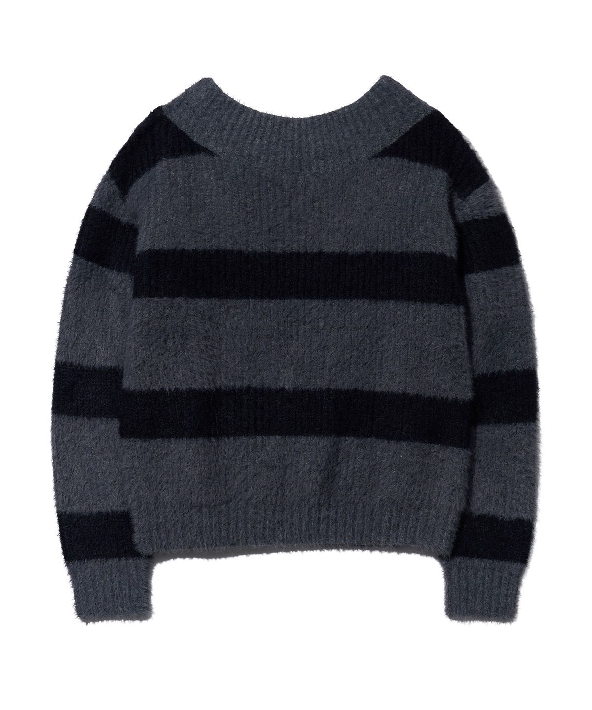 유희(YOUHEE) HAIRY STRIPE LOOSE FIT KNIT_CHARCOAL