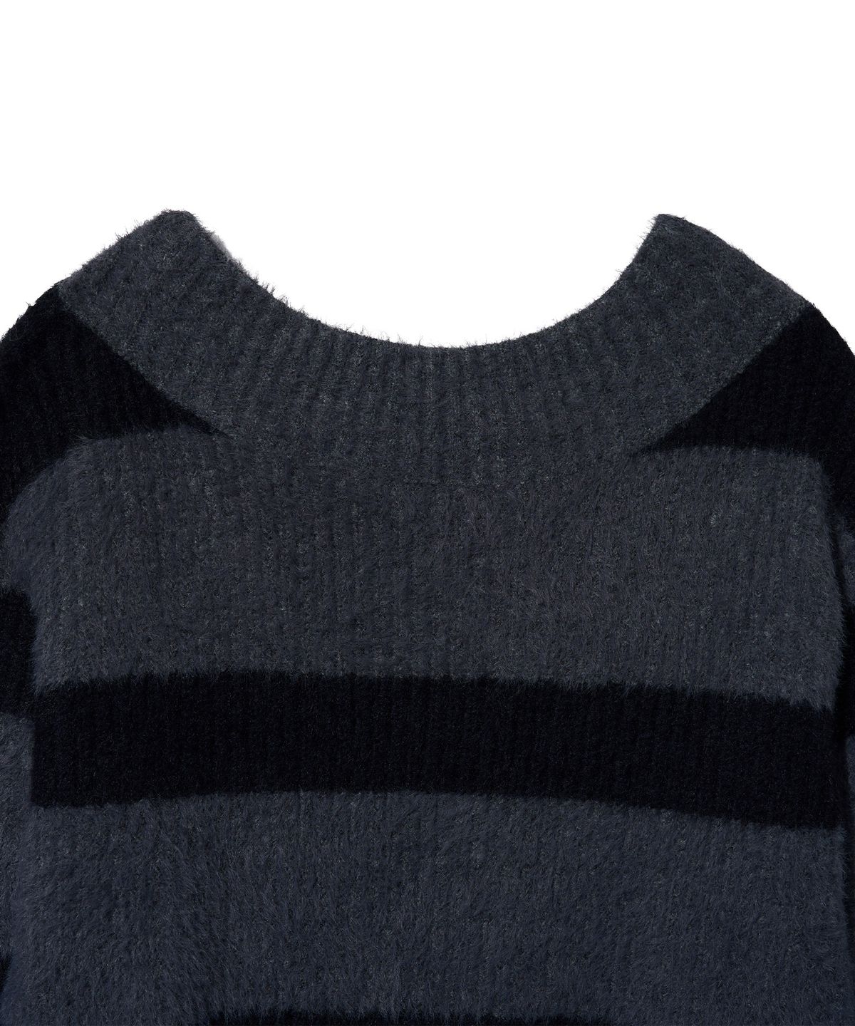 유희(YOUHEE) HAIRY STRIPE LOOSE FIT KNIT_CHARCOAL