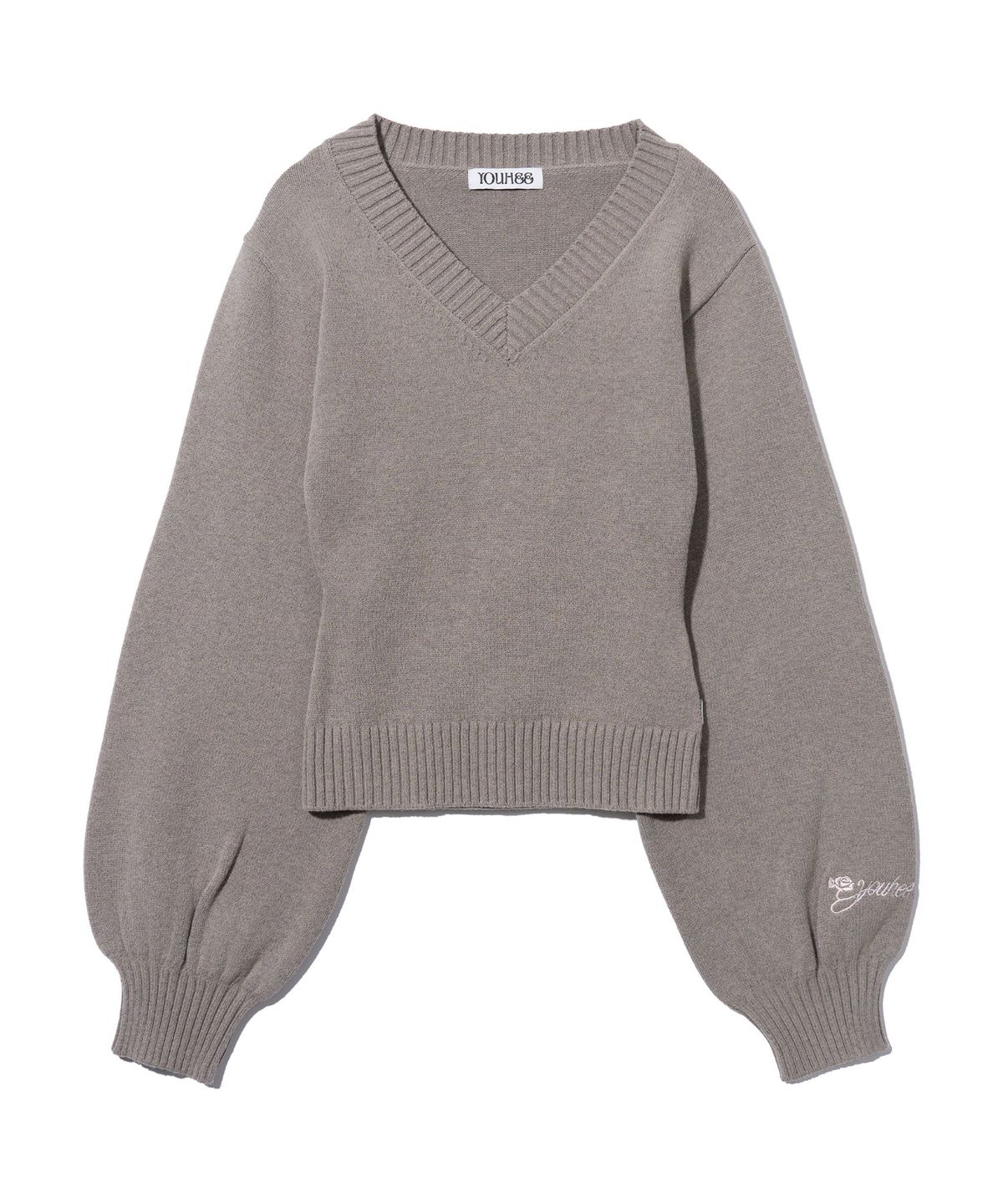 유희(YOUHEE) FLOWER YOUHEE V-NECK KNIT_BROWN