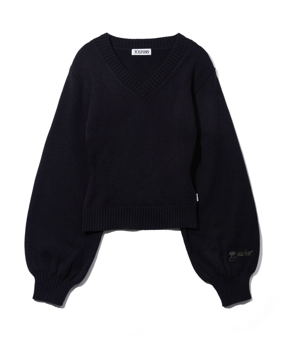 유희(YOUHEE) FLOWER YOUHEE V-NECK KNIT_BLACK