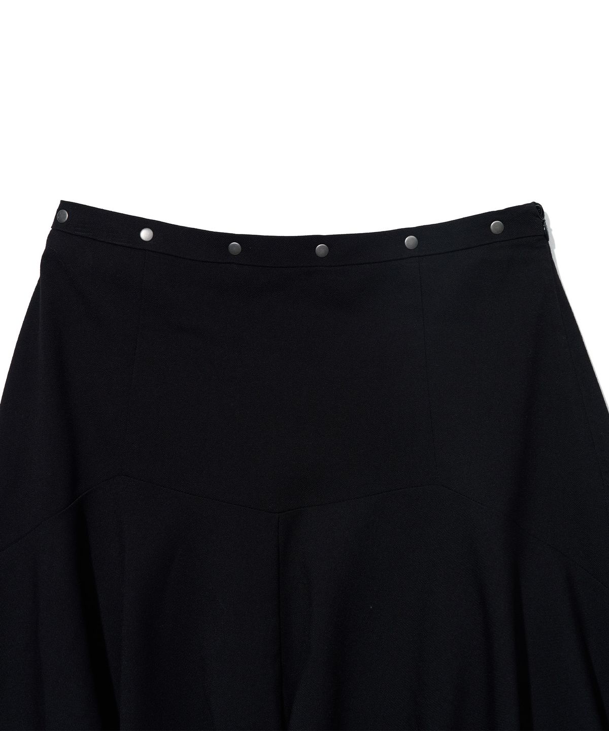 유희(YOUHEE) STUD FLARE MIDI SKIRT_BLACK
