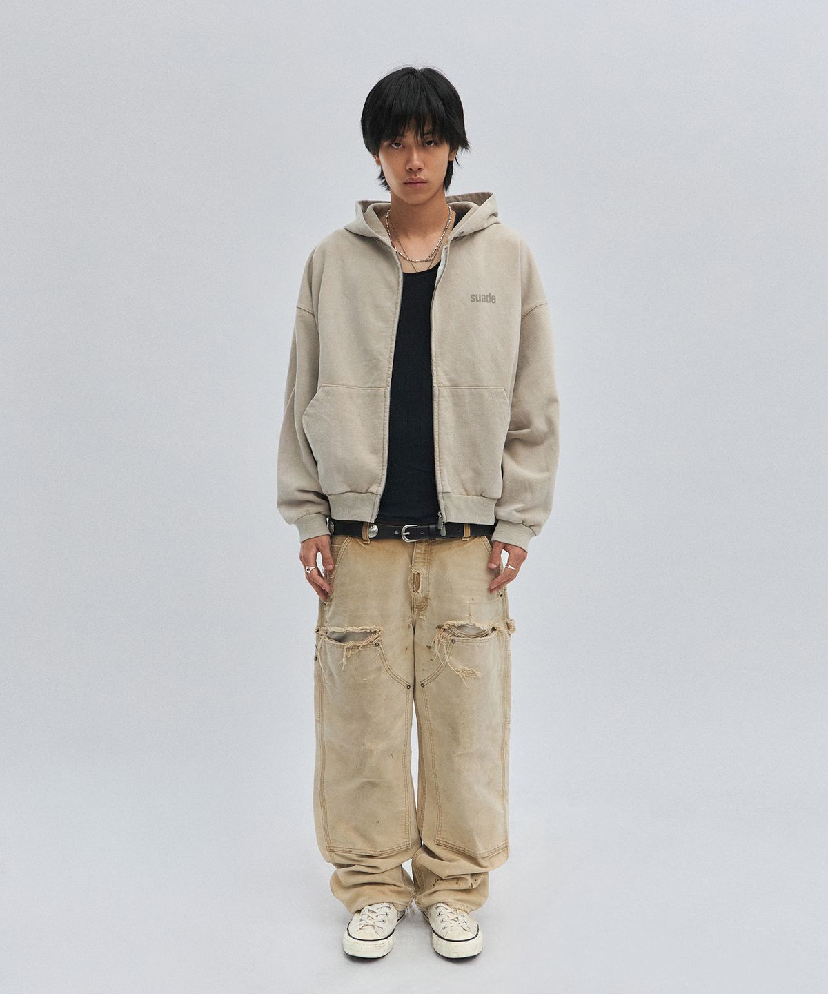 스웨이드(SUADE) CROPPED WASHED HOOD ZIP UP [WASHING BEIGE]