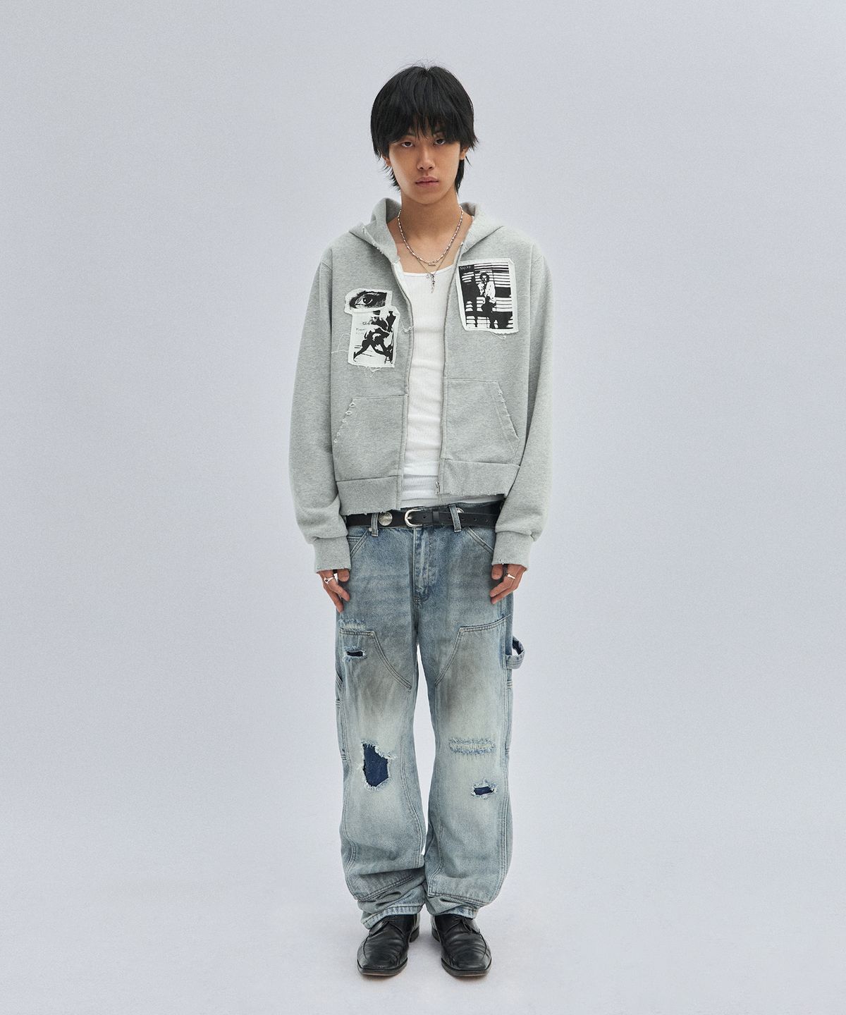 스웨이드(SUADE) PATCHWORK HOOD ZIP UP [GRAY]