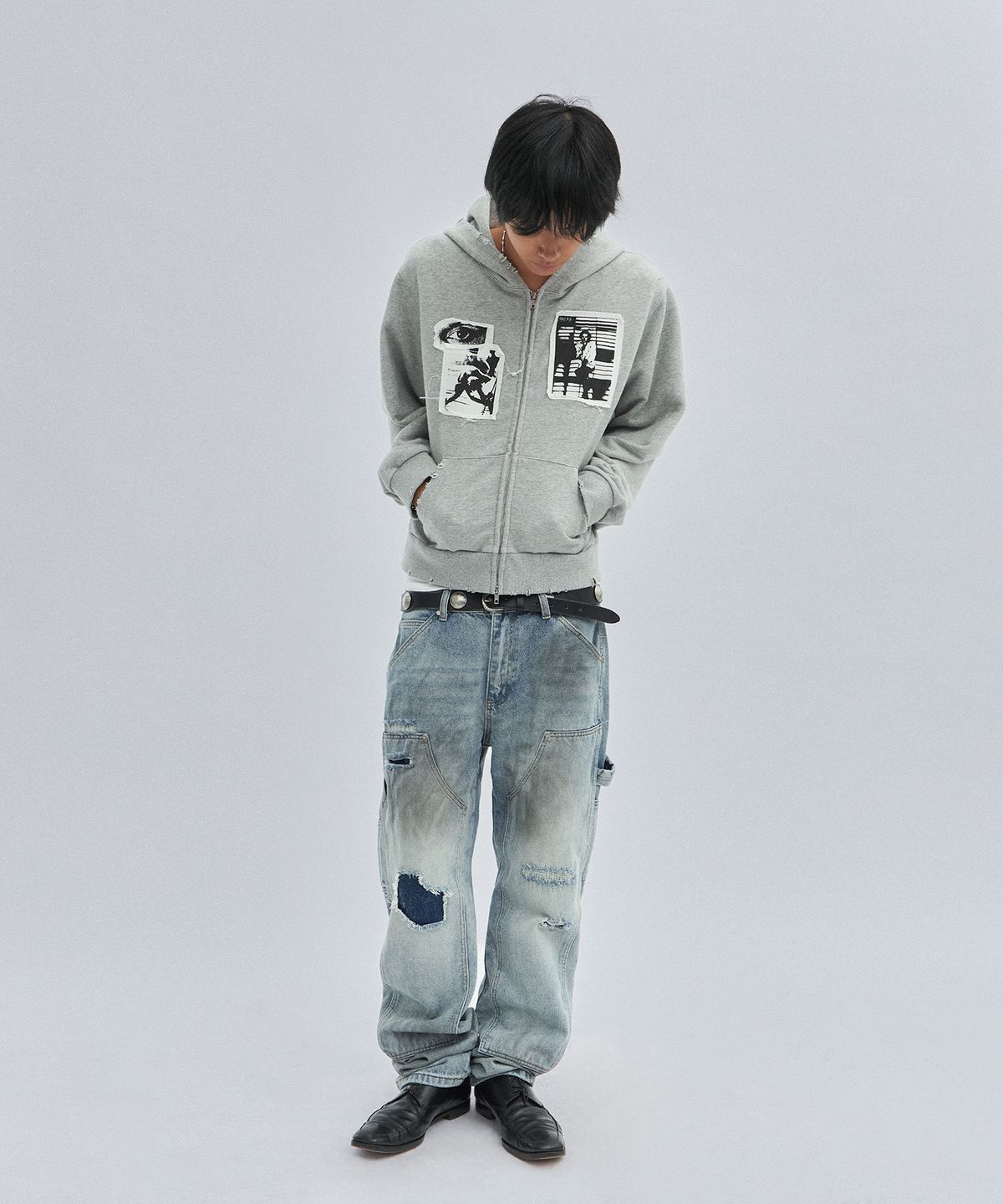 스웨이드(SUADE) PATCHWORK HOOD ZIP UP [GRAY]