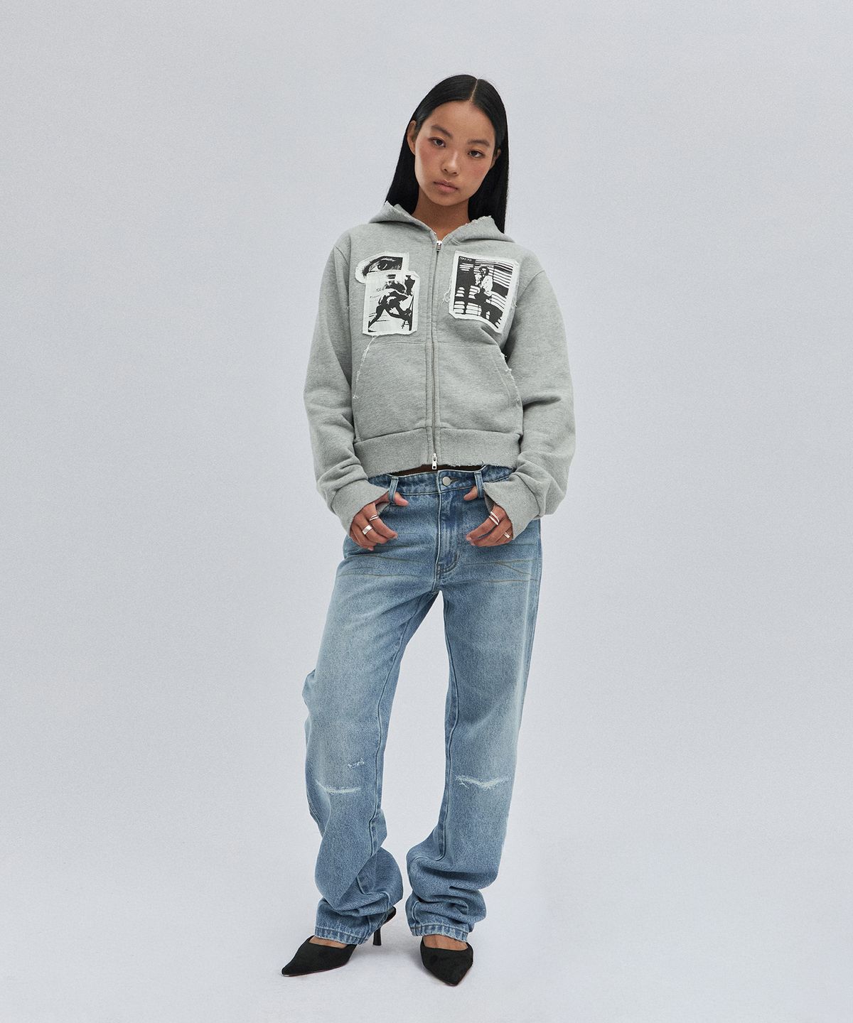 스웨이드(SUADE) PATCHWORK HOOD ZIP UP [GRAY]