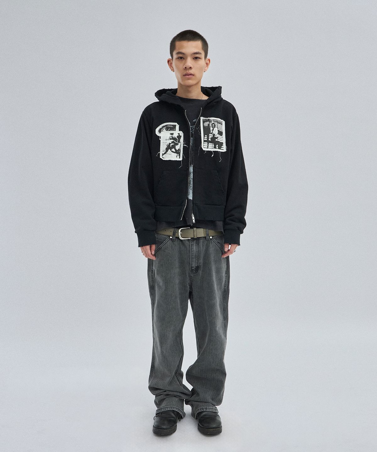 스웨이드(SUADE) PATCHWORK HOOD ZIP UP [BLACK]