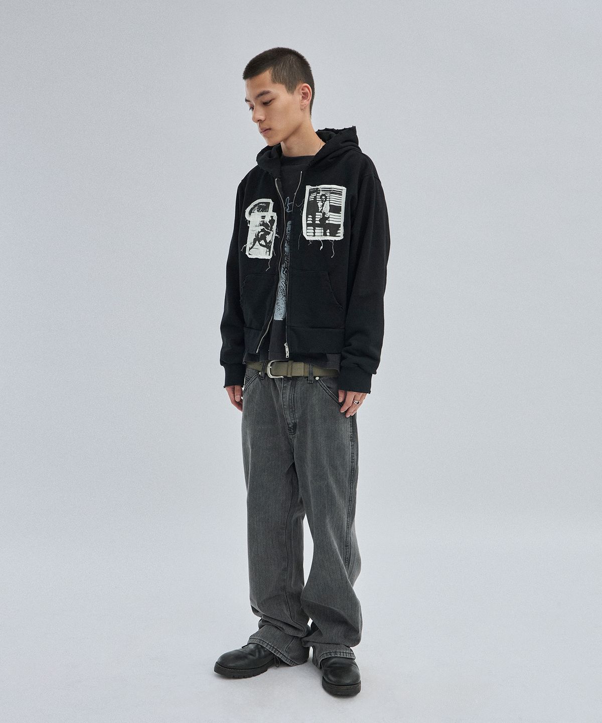 스웨이드(SUADE) PATCHWORK HOOD ZIP UP [BLACK]