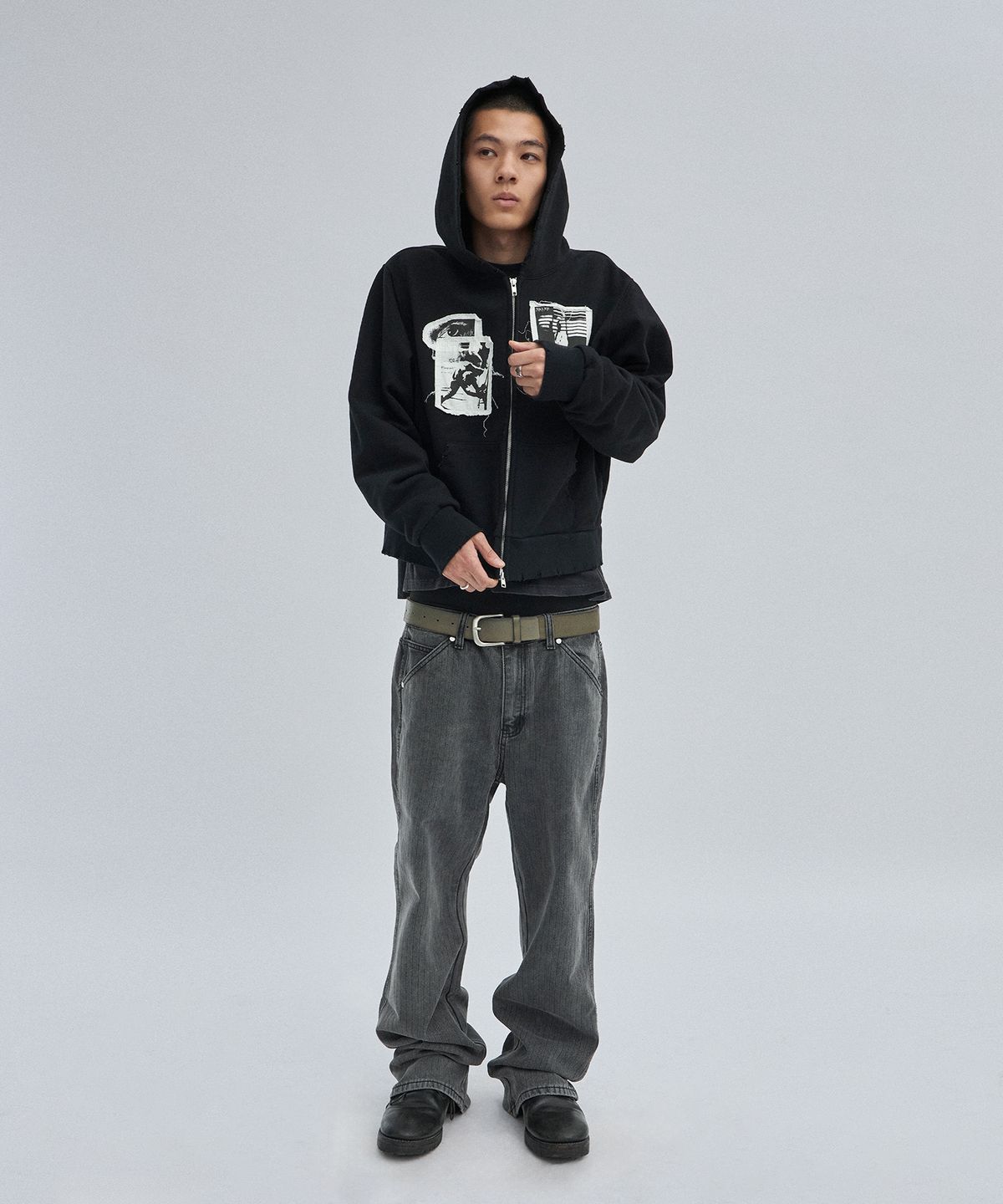 스웨이드(SUADE) PATCHWORK HOOD ZIP UP [BLACK]