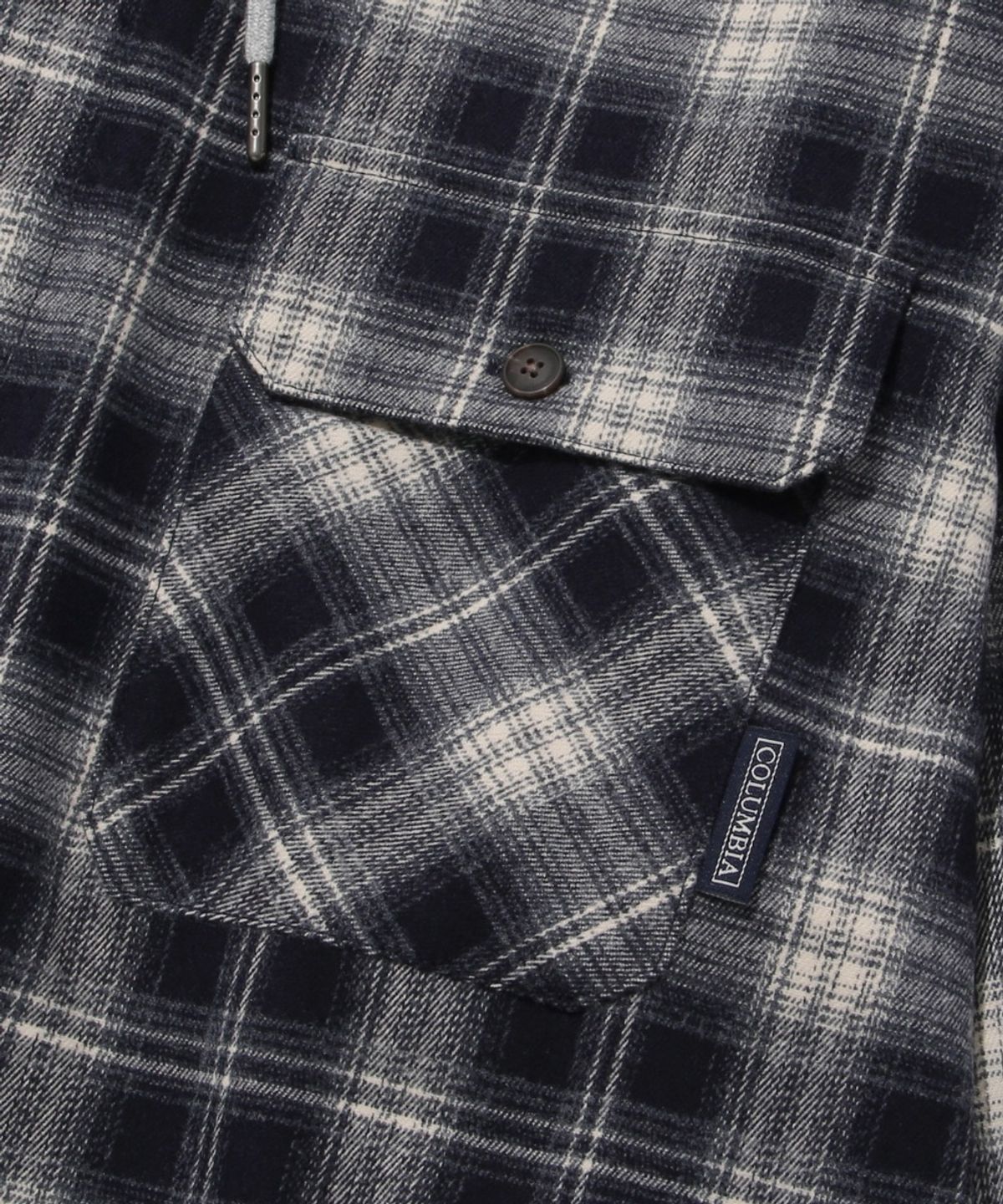 컬럼비아 유니버시티(COLUMBIA UNIVERSITY) FLANNEL CHECK LAYERED HOOD SHIRT_NAVY