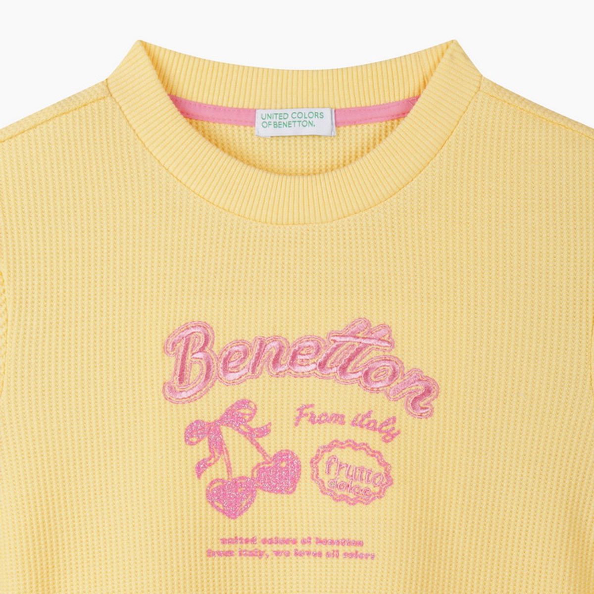 베네통키즈(BENETTONKIDS) 체리 플레어 와플 원피스_QAOP01641YE