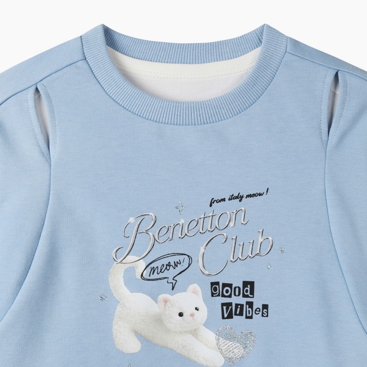 베네통키즈(BENETTONKIDS) 레이어드 컷팅 캣 맨투맨_QAMT09641BL