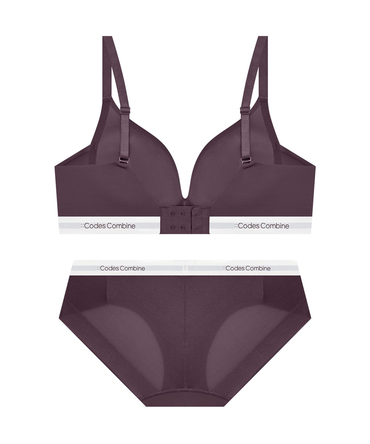 코데즈컴바인 이너웨어(CODES COMBINE INNERWEAR) 쉘론 트라이앵글 퓨징 노와이어 브라 햄팬티 세트_딥퍼플