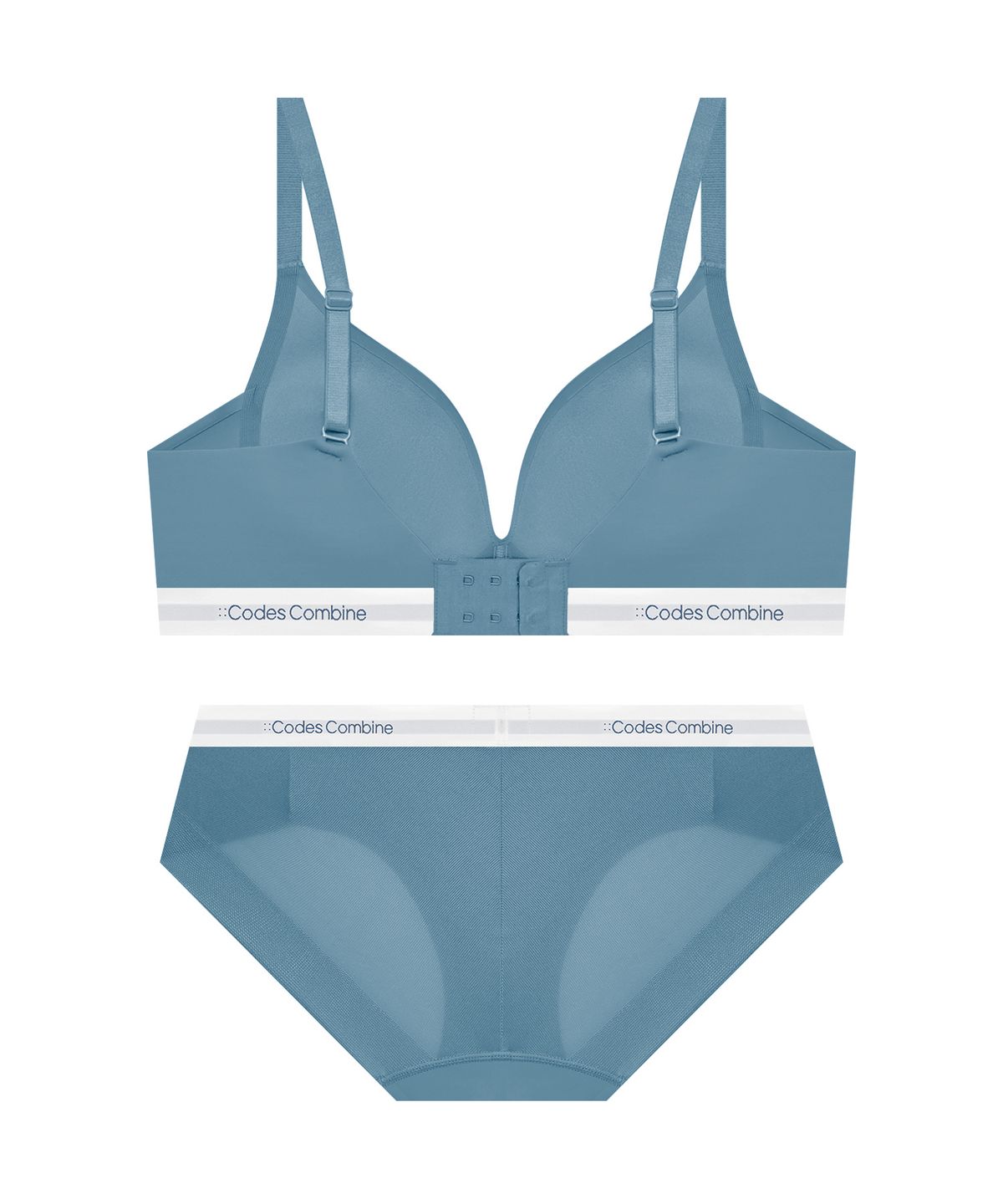 코데즈컴바인 이너웨어(CODES COMBINE INNERWEAR) 쉘론 트라이앵글 퓨징 노와이어 브라 햄팬티 세트_딥블루