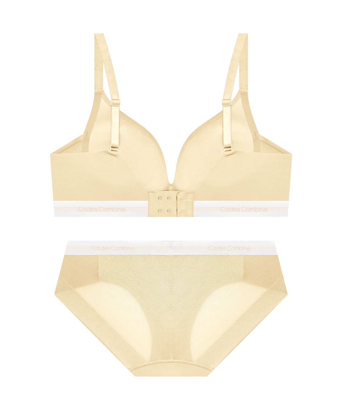 코데즈컴바인 이너웨어(CODES COMBINE INNERWEAR) 쉘론 트라이앵글 퓨징 노와이어 브라 햄팬티 세트_레몬옐로우