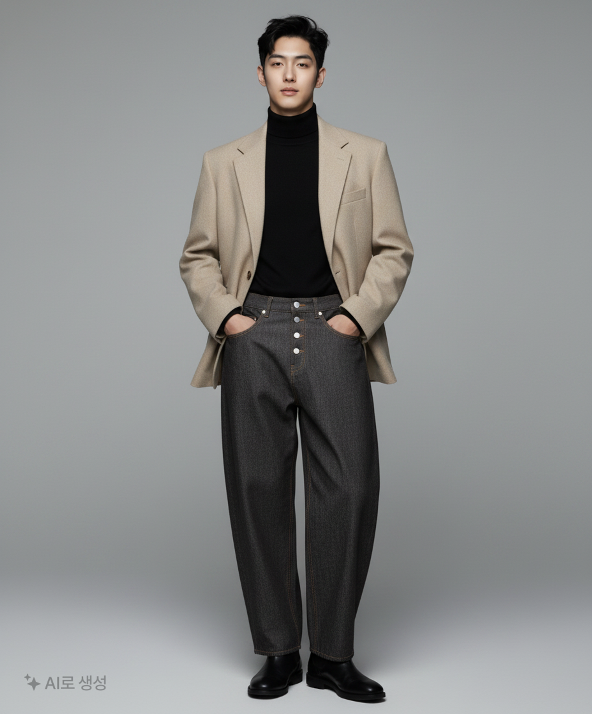 기철(KICHUL) Midnight Raw Wide Denim Pants (Black) M