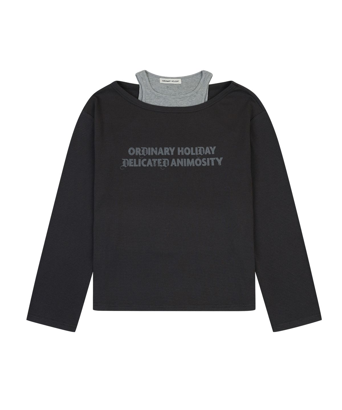오디너리 홀리데이(ORDINARY HOLIDAY) OFF-SHOULDER LOOSE FIT SET [CHARCOAL]